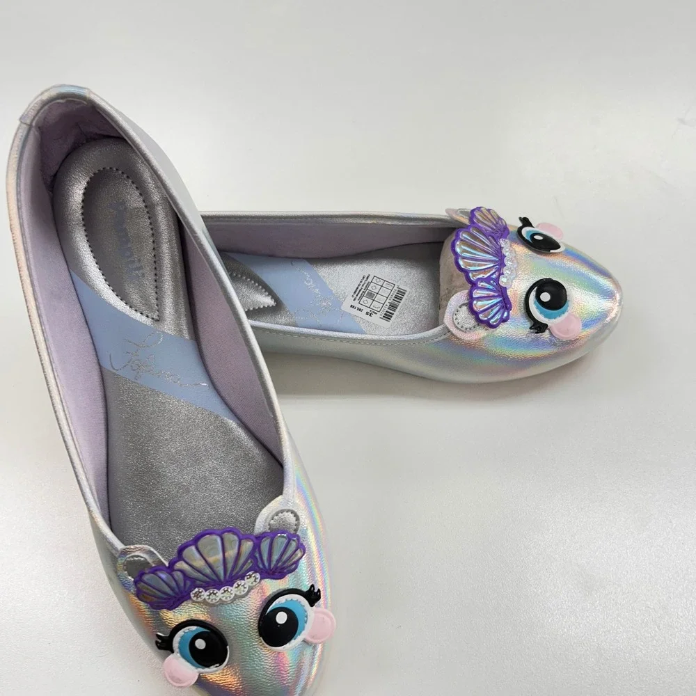 Pampili Fofura Kids Silver Holographic Mermaid Seashell Character Flats Sz 35